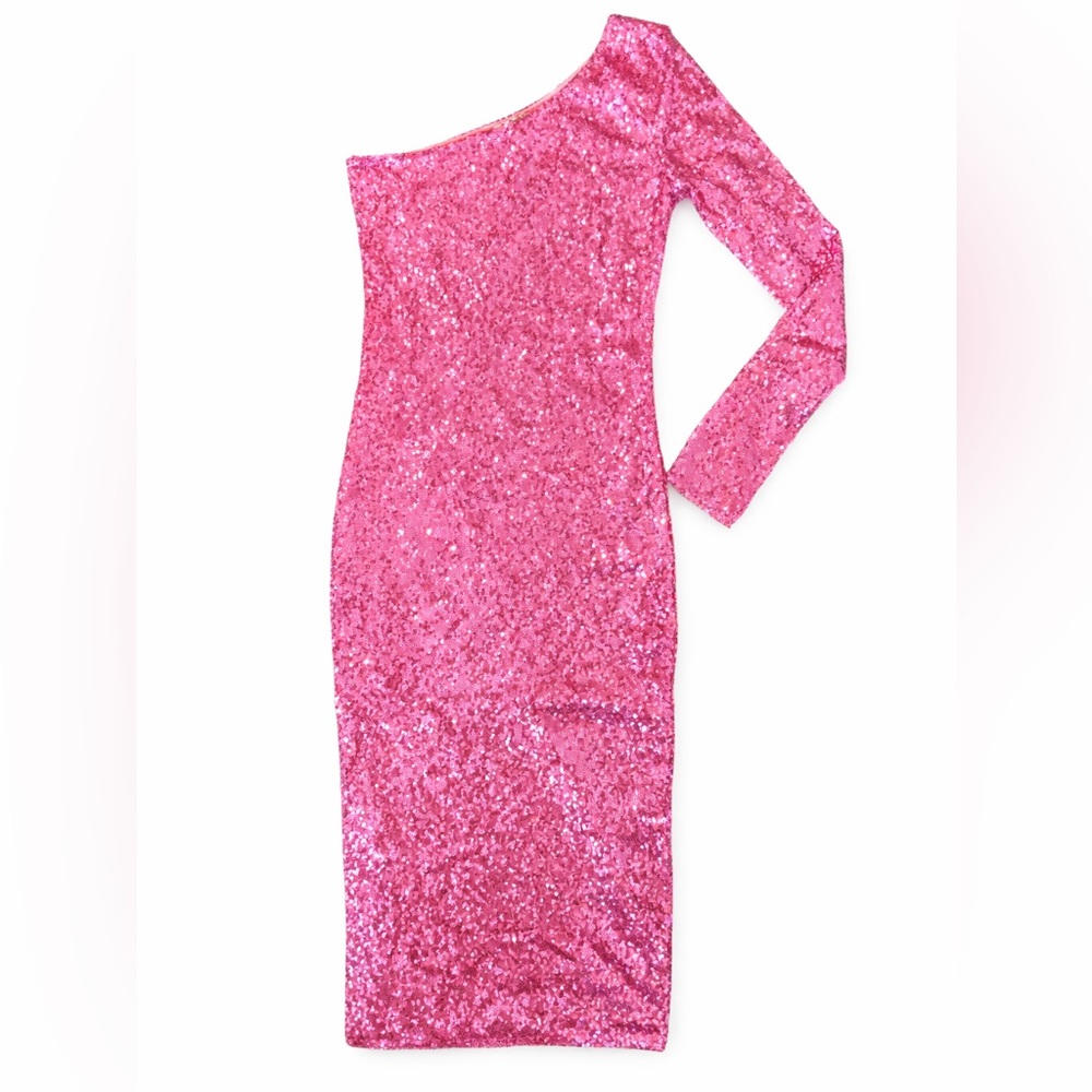 Fashion Nova One-Shoulder Pink Sequin Dress